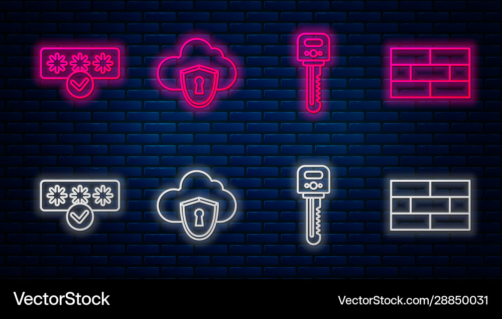 Set line cloud and shield key password vector image