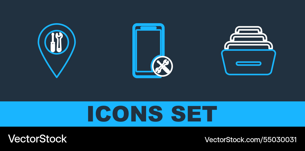 Set line drawer with documents location service Set line drawer with documents location service Vector Image