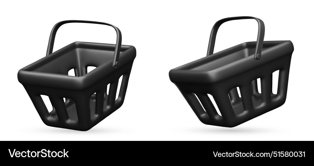 Set of 3d realistic black plastic shopping cart Set of 3d realistic black plastic shopping cart vector image
