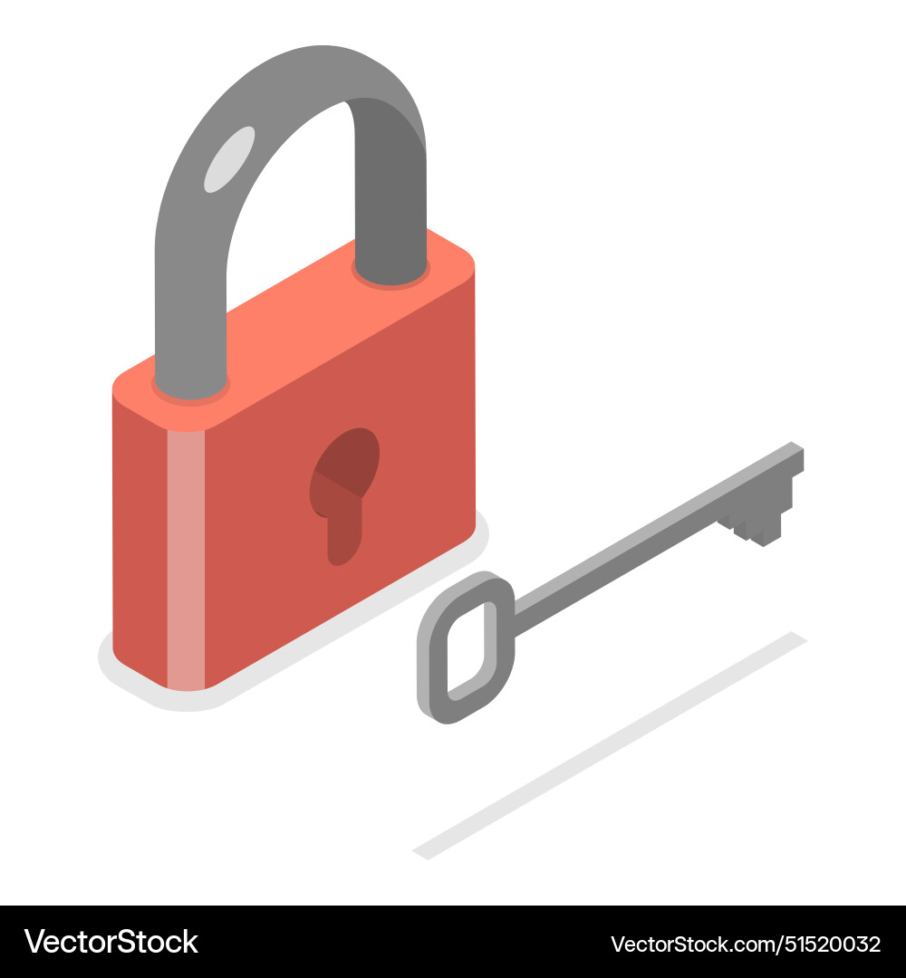 3d isometric flat icon of lock with key item 1 vector image