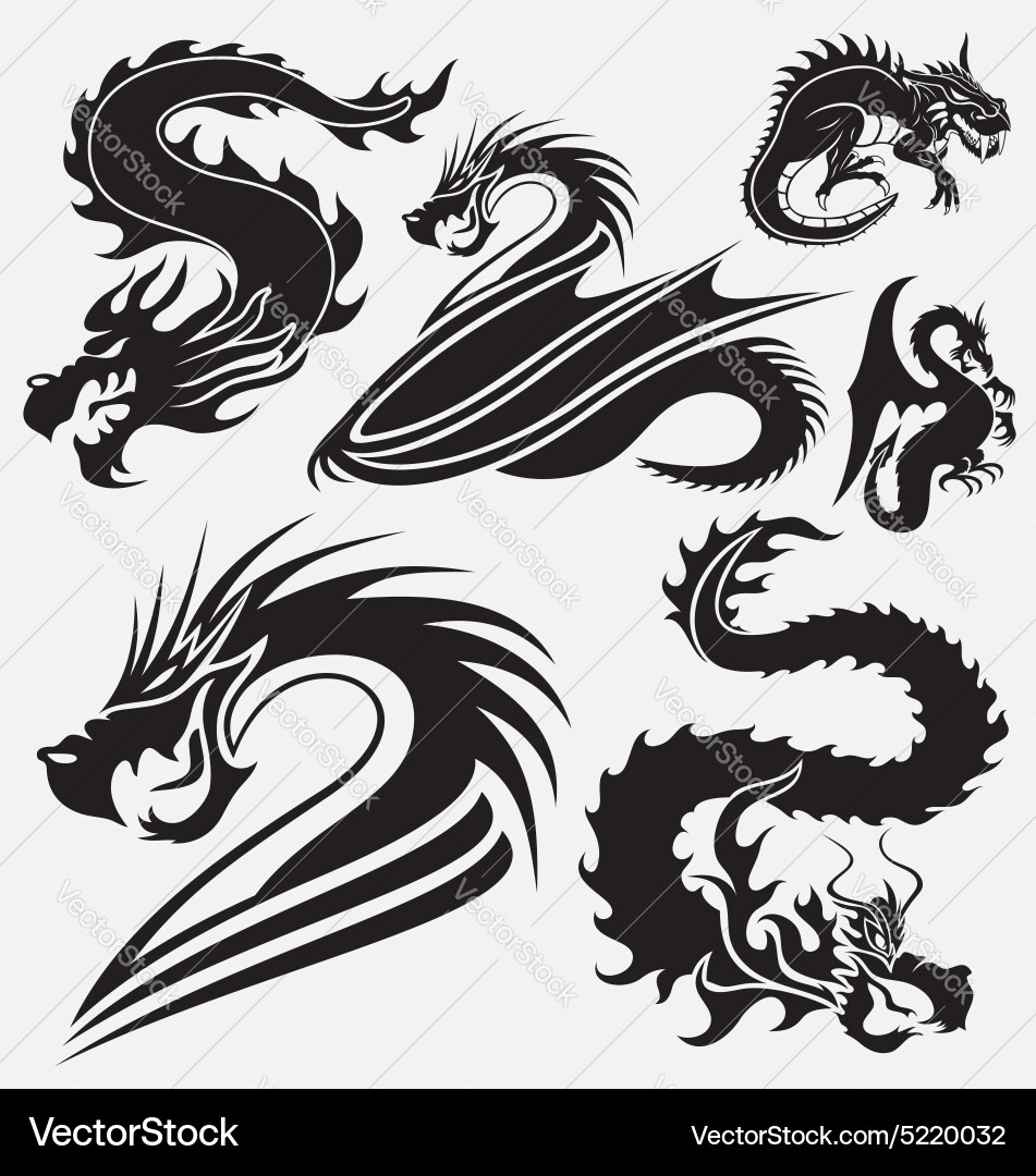 Black Dragon Set Vector Image