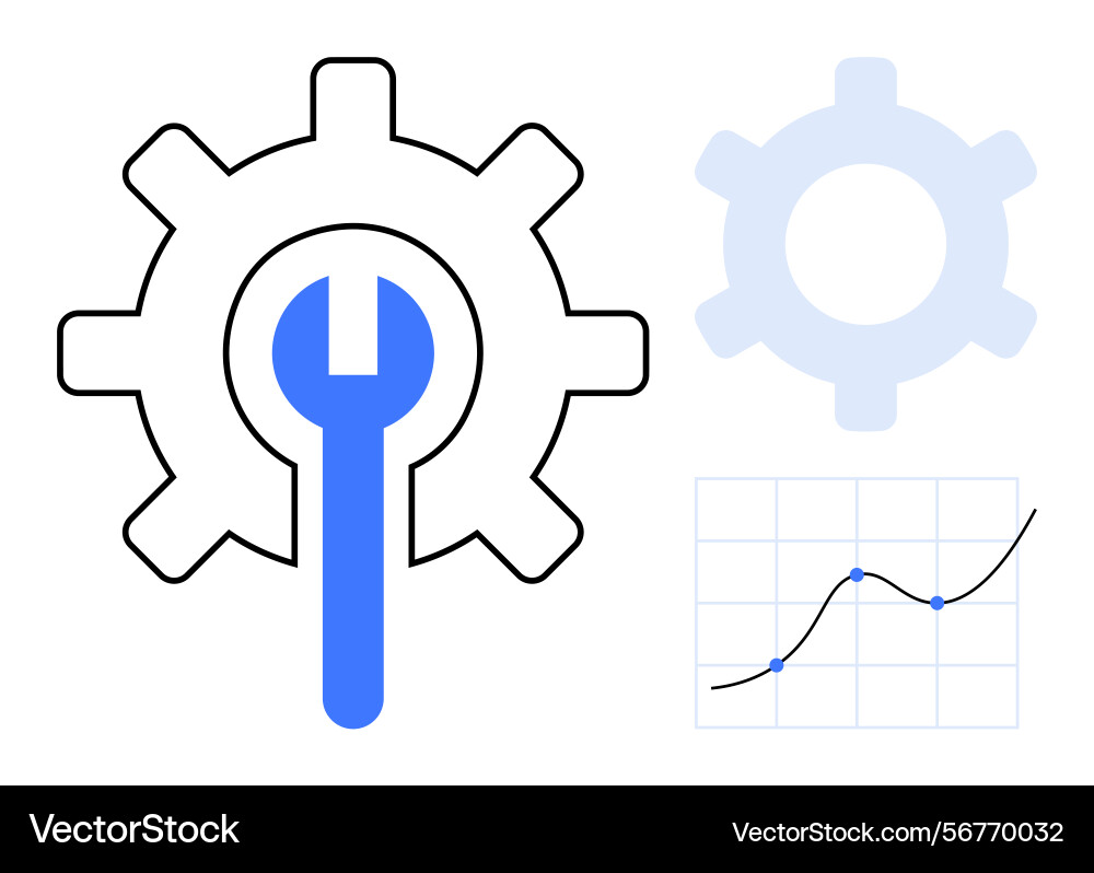 Gear with wrench and graph representing Gear with wrench and graph representing vector image