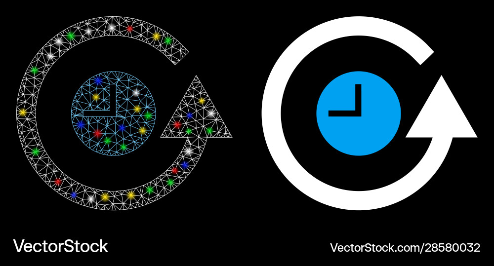 Glossy mesh carcass restore clock icon with flare Glossy mesh carcass restore clock icon with flare vector image