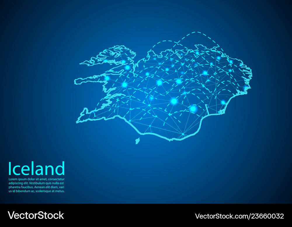 Iceland map with nodes linked by lines concept Iceland map with nodes linked by lines concept Vector Image
