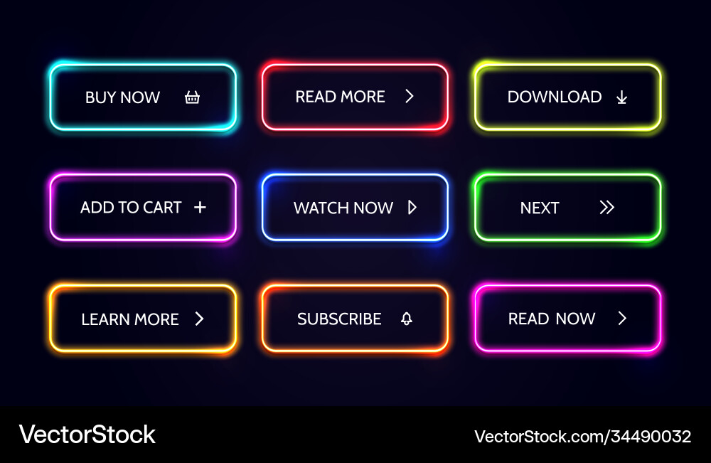 Neom web button glow modern colorful action Neom web button glow modern colorful action vector image