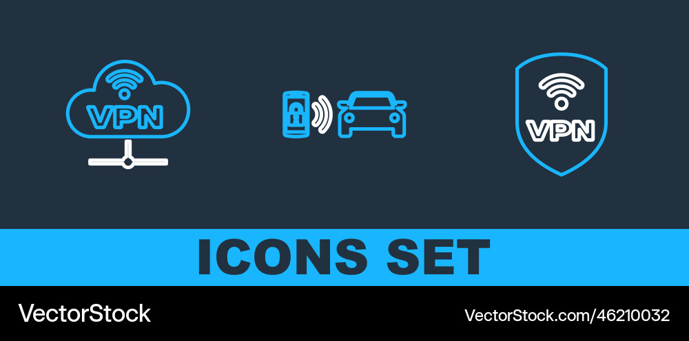 Set line shield with vpn wireless network cloud Set line shield with vpn wireless network cloud vector image