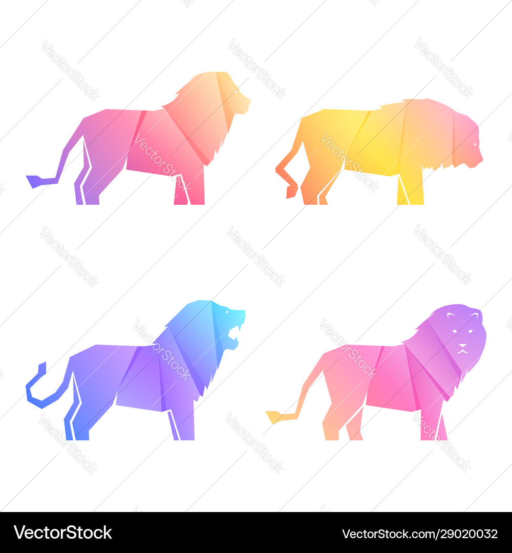 Set multi-colored gradient lions vector image