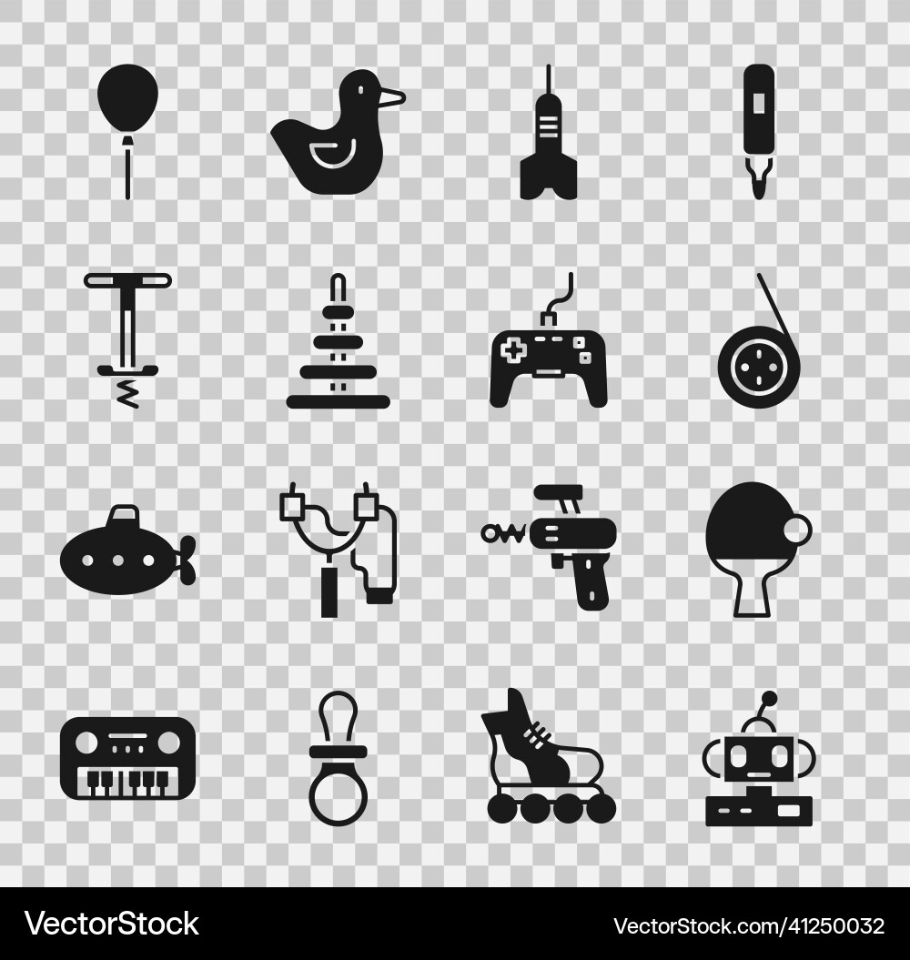 Set robot toy racket and ball yoyo dart arrow Set robot toy racket and ball yoyo dart arrow vector image