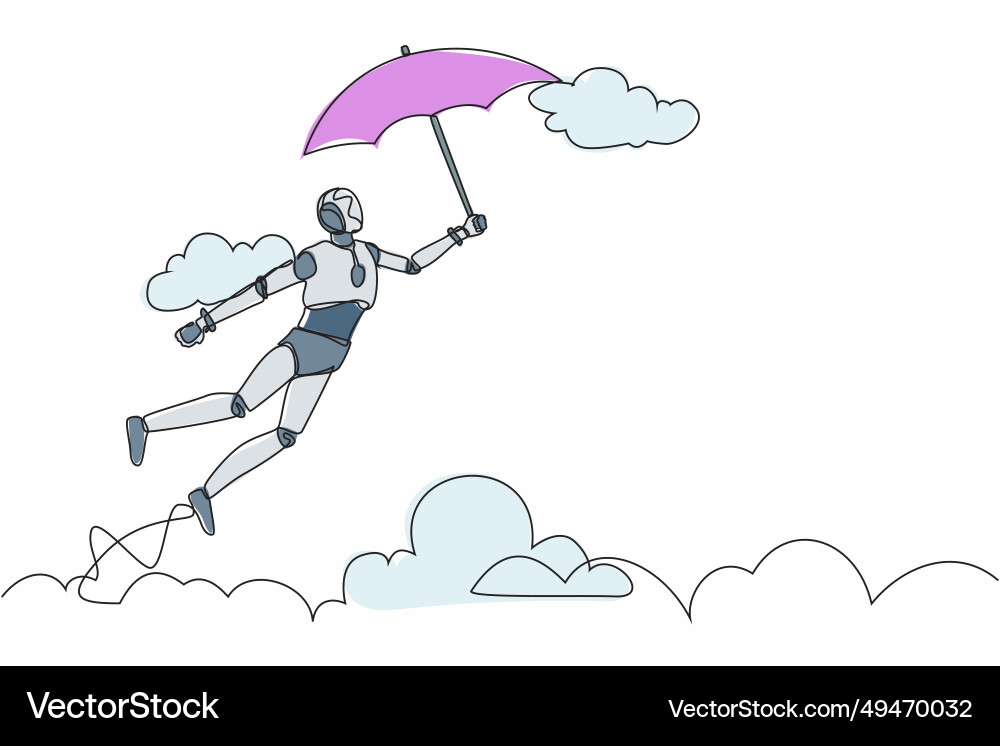 Single continuous line drawing robot flying Single continuous line drawing robot flying vector image