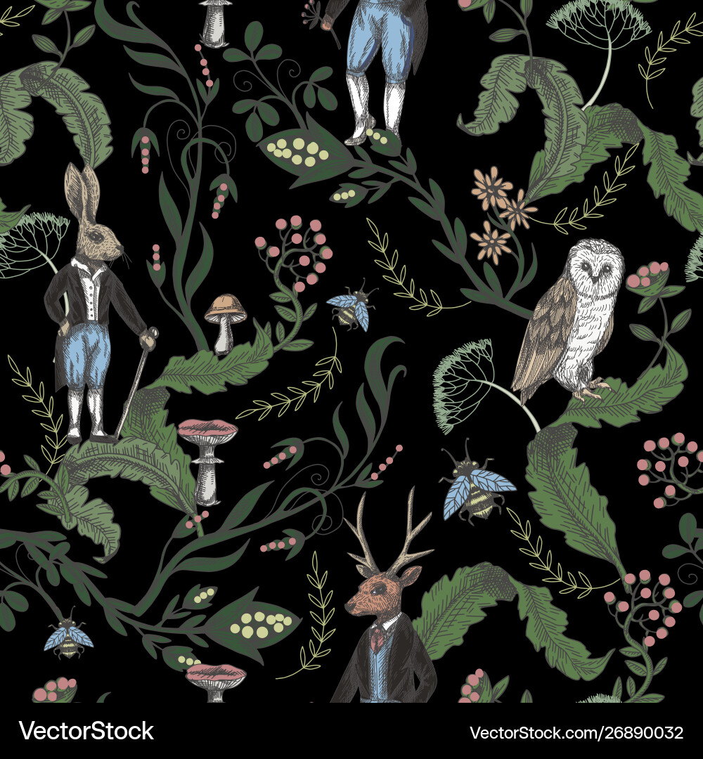 Whimsical Forest Fairytale Pattern Vector Image