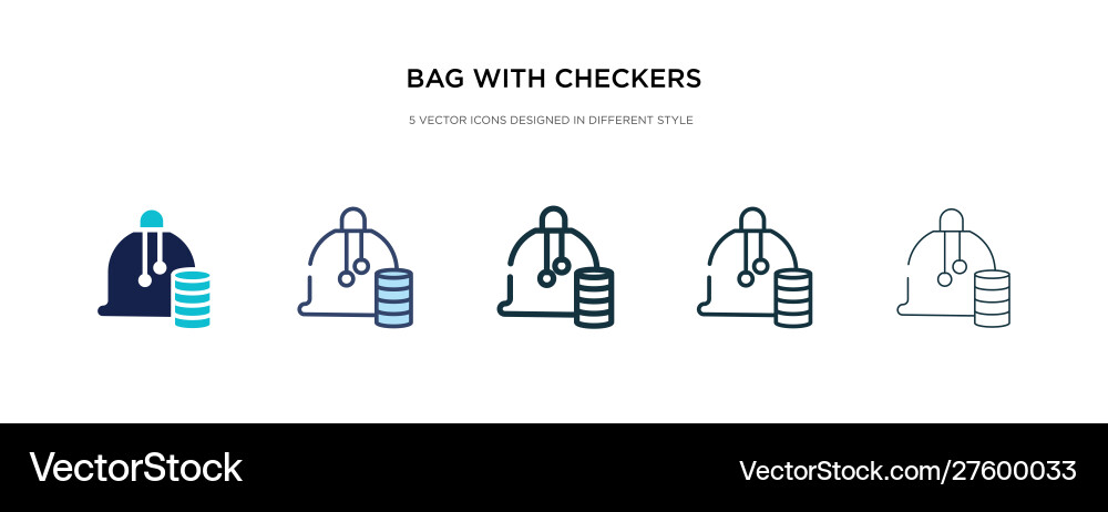 Bag with checkers game icon in different style Bag with checkers game icon in different style vector image