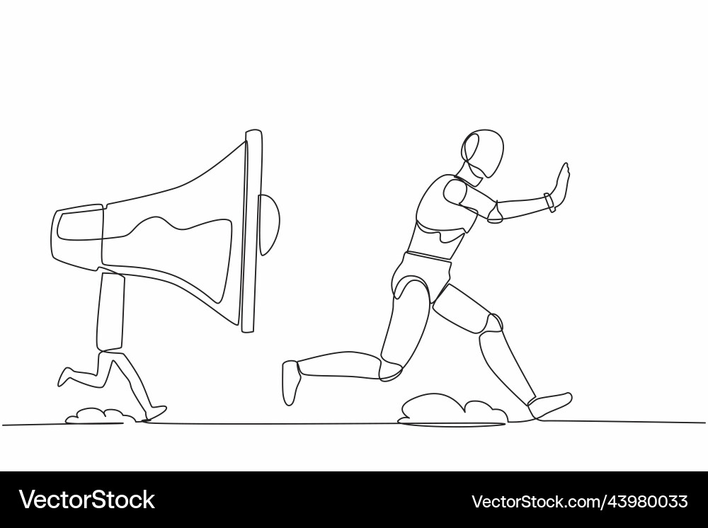 Continuous one line drawing stressed robot being Continuous one line drawing stressed robot being Vector Image