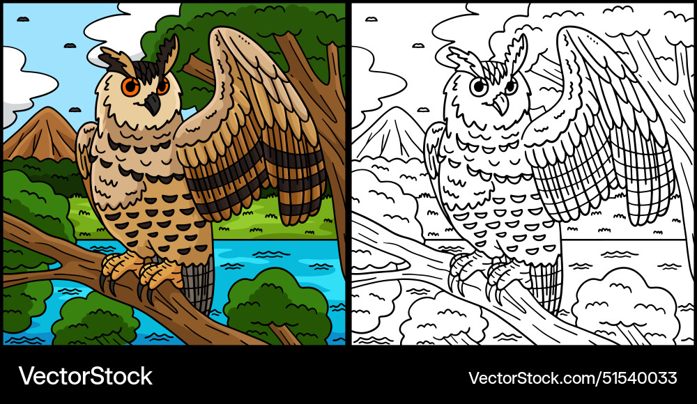 Eurasian eagle owl coloring page Royalty Free Vector Image