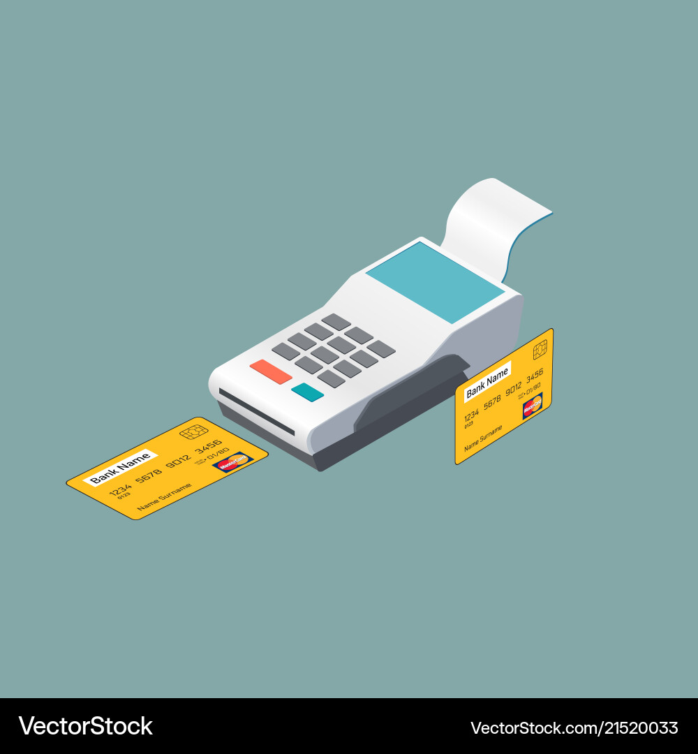 Isometric pos terminal und die Zahlung per Debit Isometric pos terminal und die Zahlung per Debit vektorbild