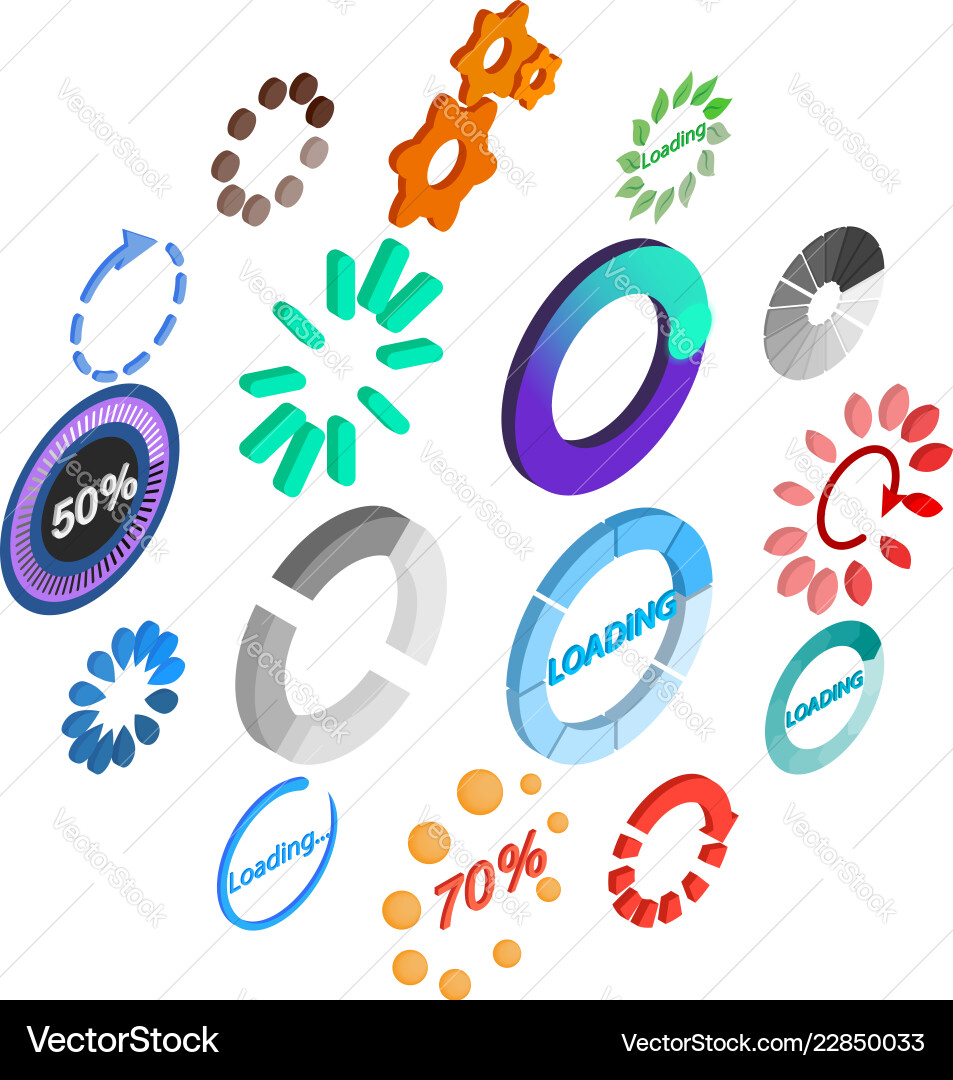 Loading icons set isometric 3d style Loading icons set isometric 3d style vector image