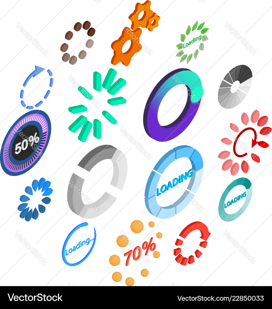 Loading icons set isometric 3d style vector image