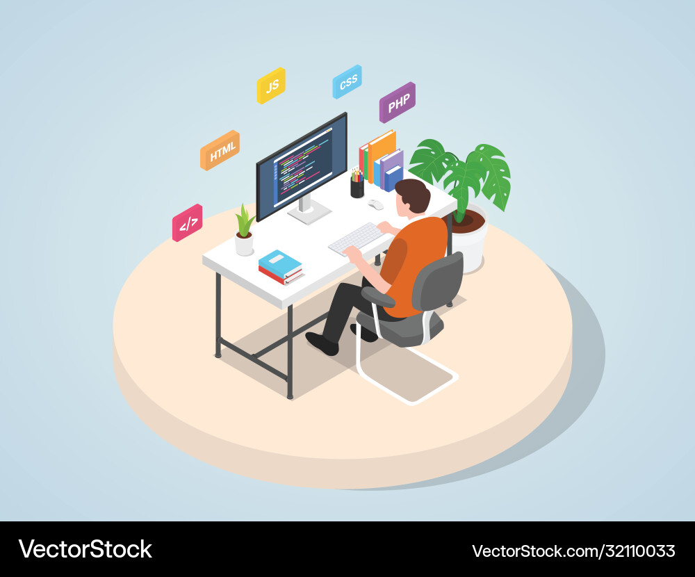 Man Coding on Laptop - Technology Concept vector image