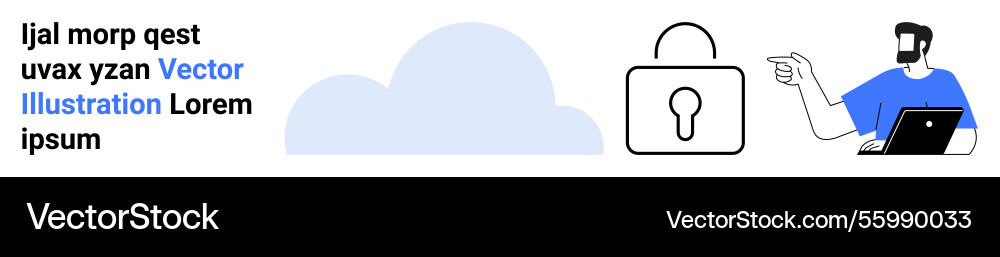 Man with laptop gesturing towards secure cloud Man with laptop gesturing towards secure cloud vector image