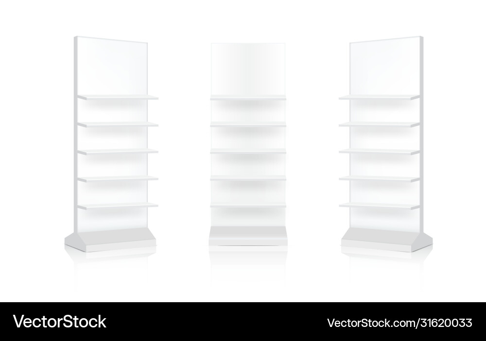 Mock up realistic banner shelf kiosk display 3d Mock up realistic banner shelf kiosk display 3d Vector Image