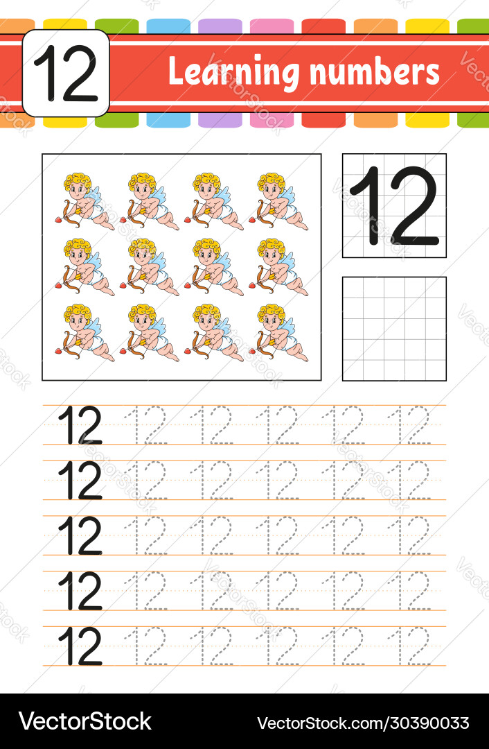 Number 12 trace and write handwriting practice vector image