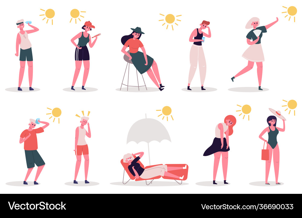 People in hot weather male and female characters People in hot weather male and female characters vector image