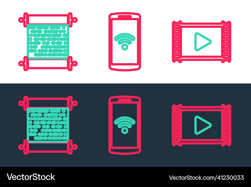 Set line movie clapper paper scroll and earth Set line movie clapper paper scroll and earth vector image