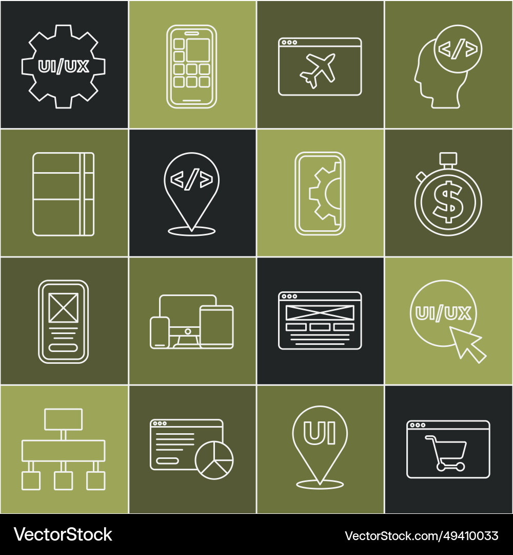 Set line online shopping on screen ui or ux Set line online shopping on screen ui or ux vector image