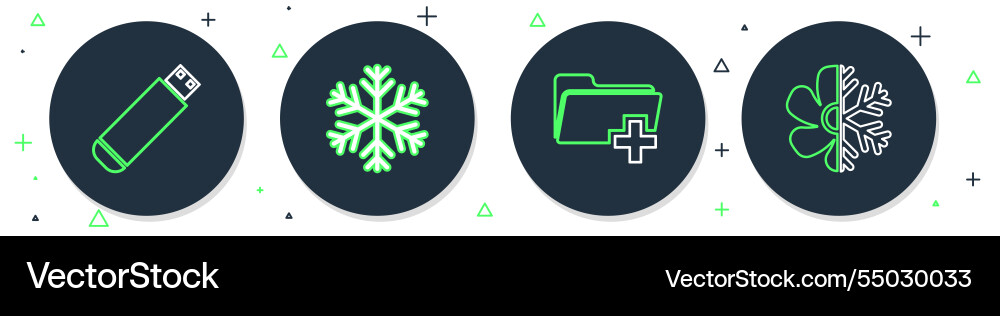 Set line snowflake add new folder usb flash drive Set line snowflake add new folder usb flash drive vector image