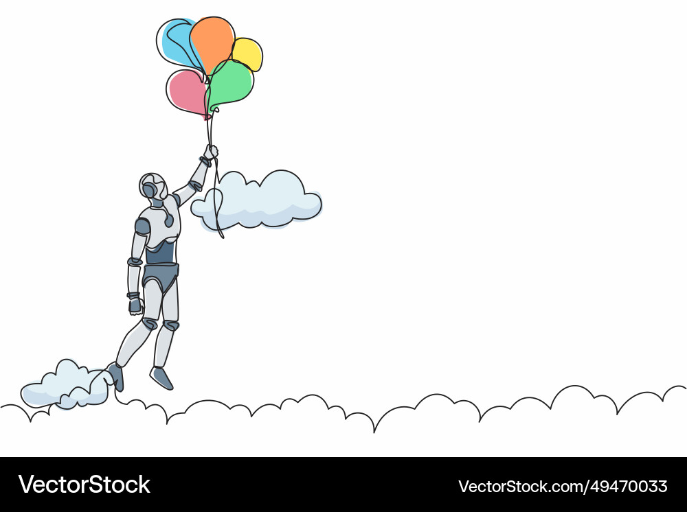 Single continuous line drawing robot floating Single continuous line drawing robot floating vector image