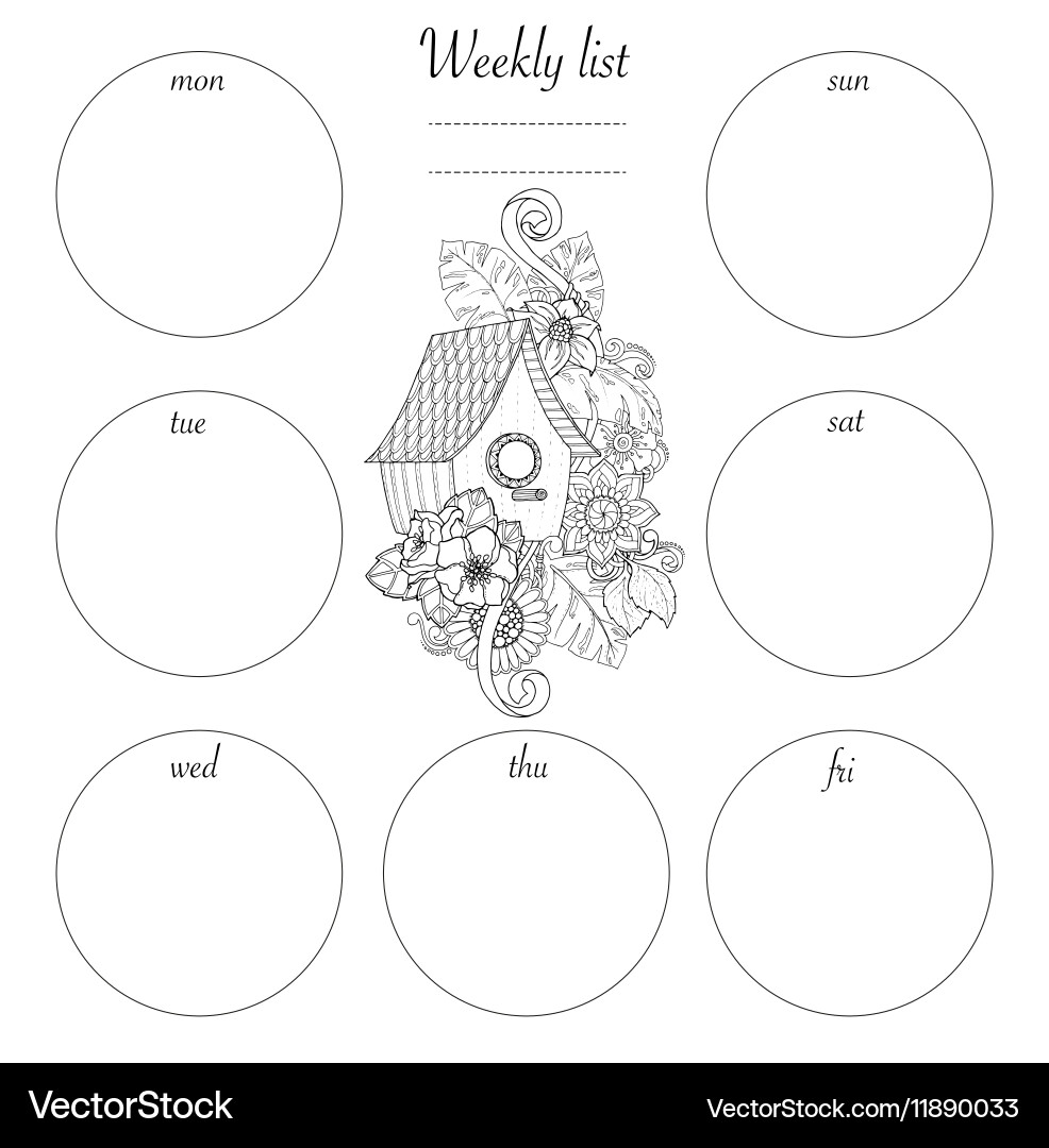 Weekly list design for notepad sketchbook diary Vector Image