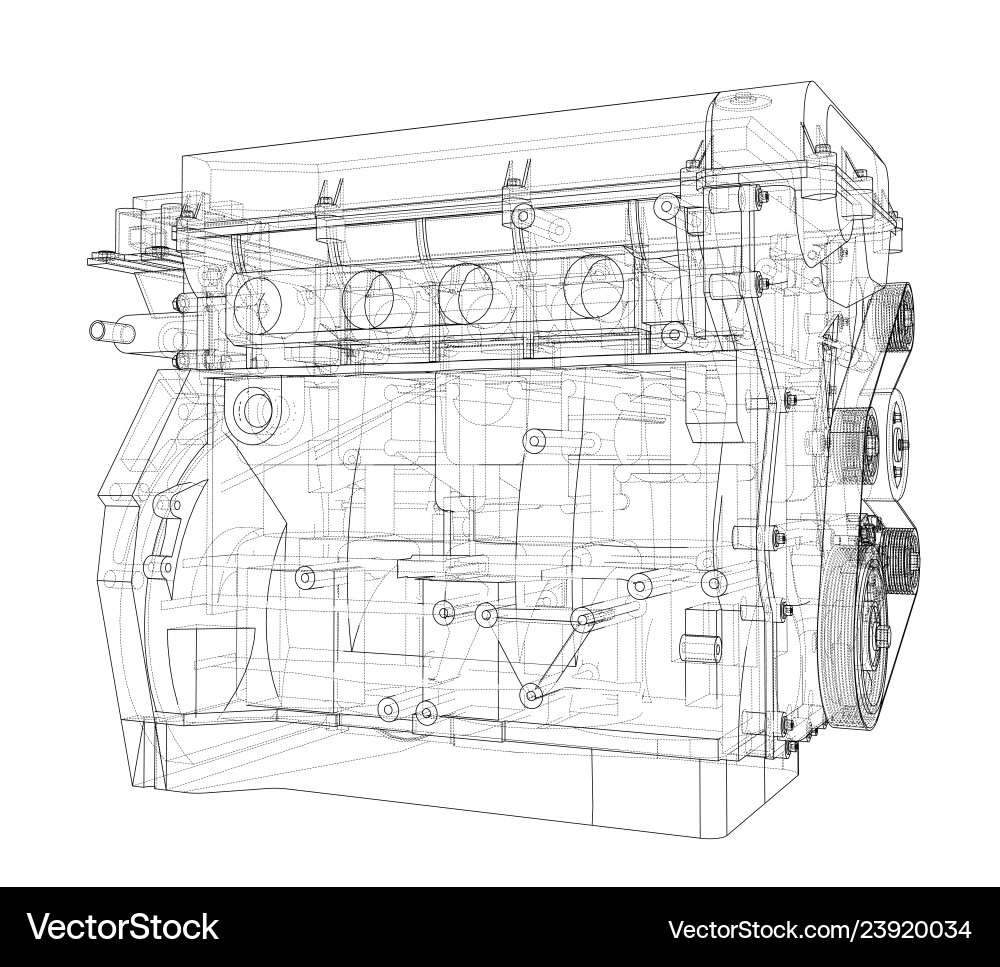 Engine sketch rendering of 3d vector image