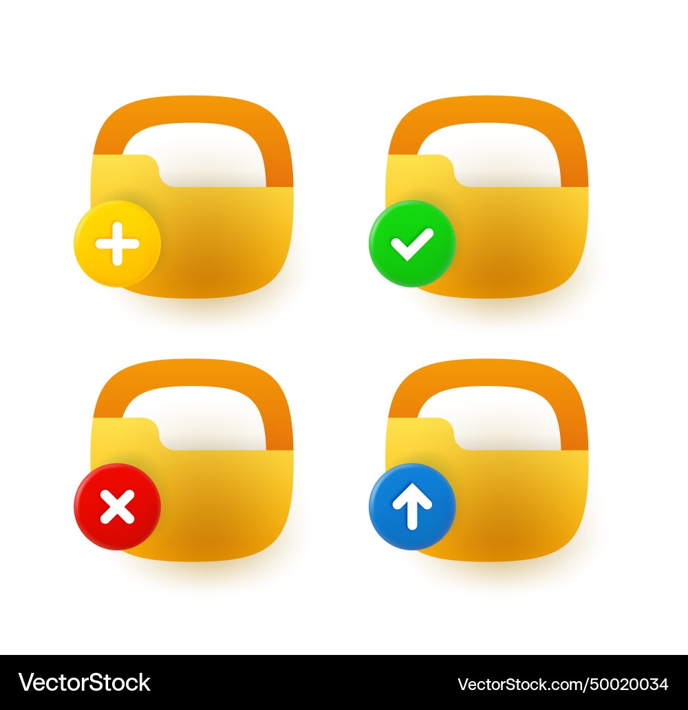 File folder icon set with different pictograms 3d Vector Image
