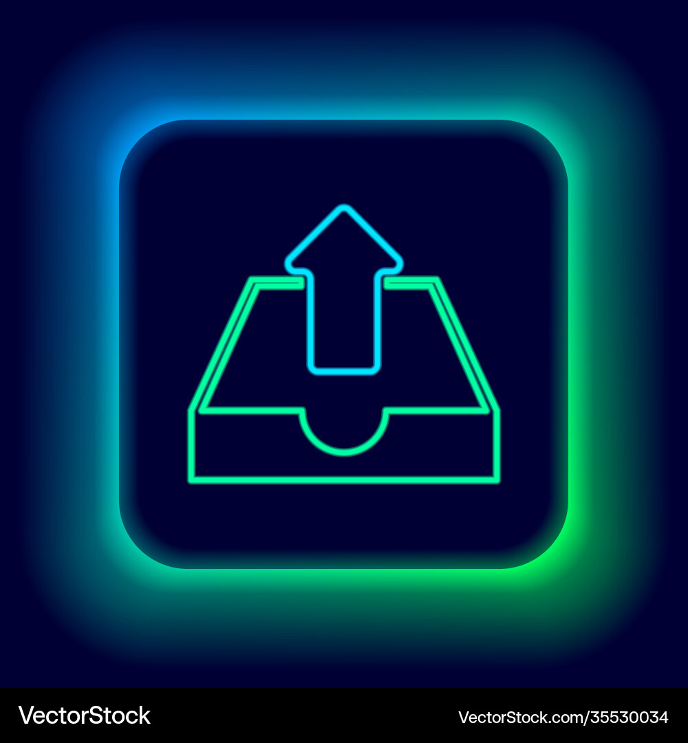 Glowing neon line upload inbox icon isolated Glowing neon line upload inbox icon isolated vector image