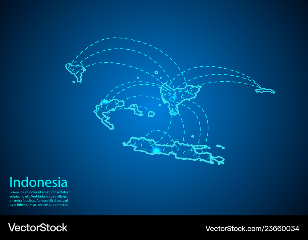 Indonesia map with nodes linked by lines concept Vector Image