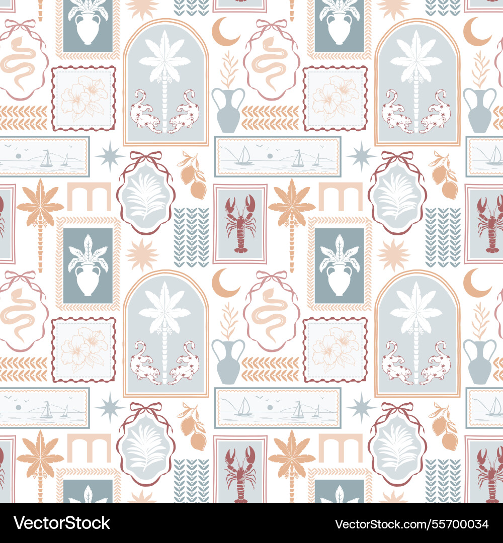 Patchwork tropical pattern featuring Patchwork tropical pattern featuring vector image