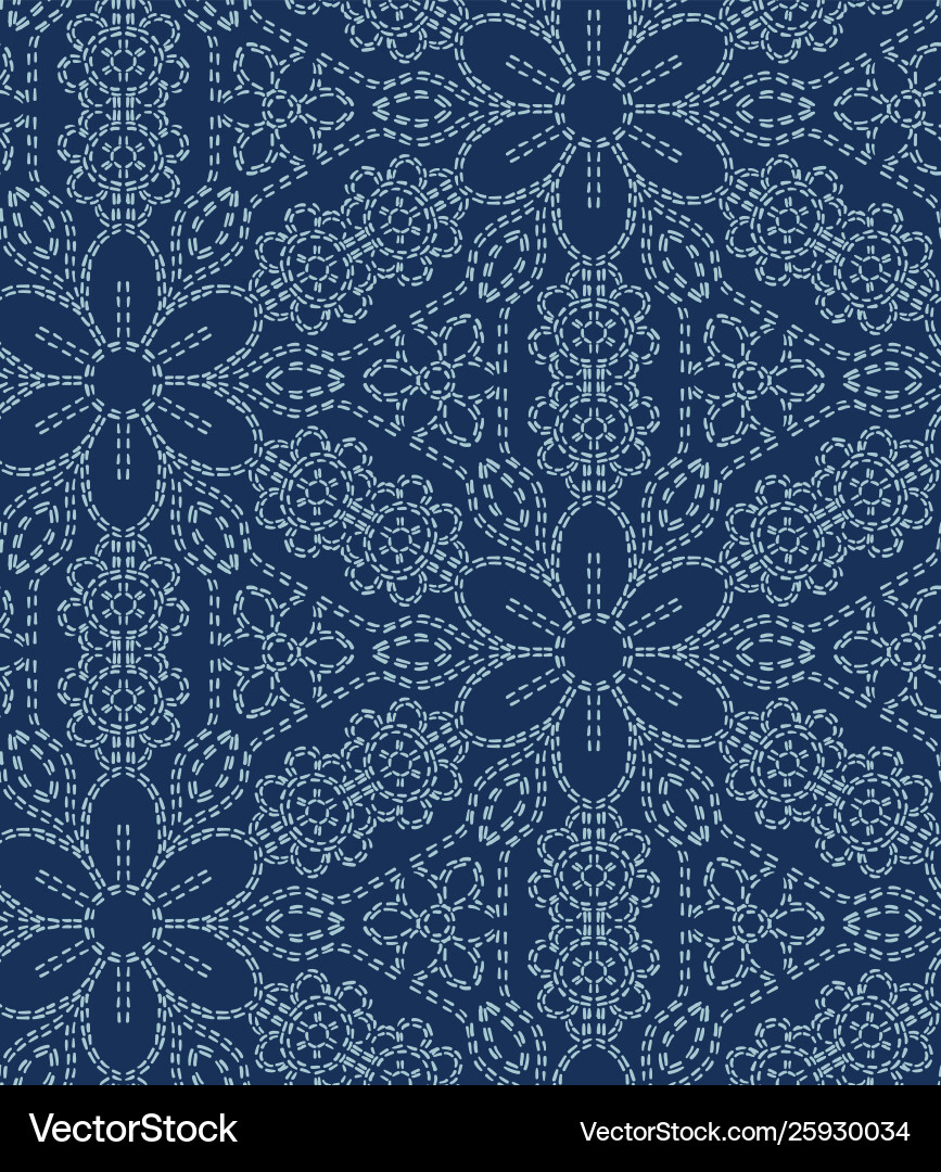 Sashiko Damask Flower Pattern Vector Image