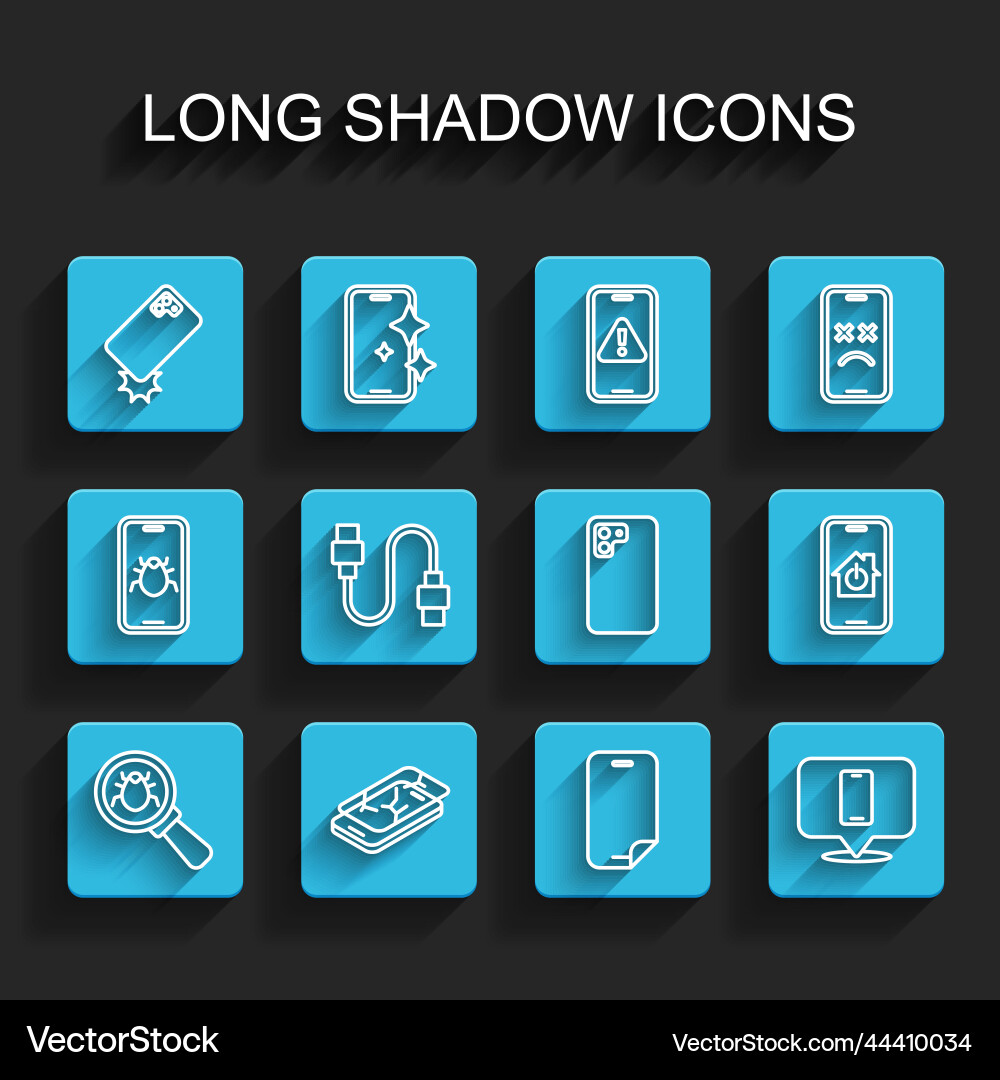 Set line system bug mobile with broken screen Set line system bug mobile with broken screen vector image