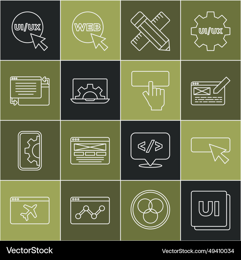 Set line ui or ux design crossed ruler and pencil Set line ui or ux design crossed ruler and pencil vector image