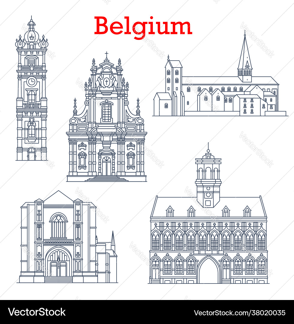 Belgien Gebäude Reisearchitektur Kirchen Belgien Gebäude Reisearchitektur Kirchen vektorbild