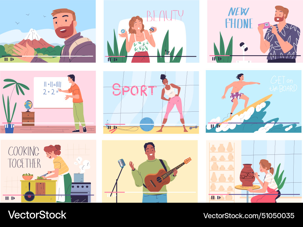Bloggers tutorials video tutorial or online vlog Bloggers tutorials video tutorial or online vlog vector image