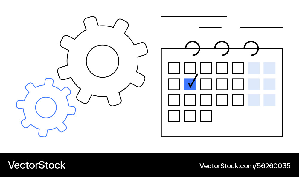 Calendar with marked date and gears representing Vector Image