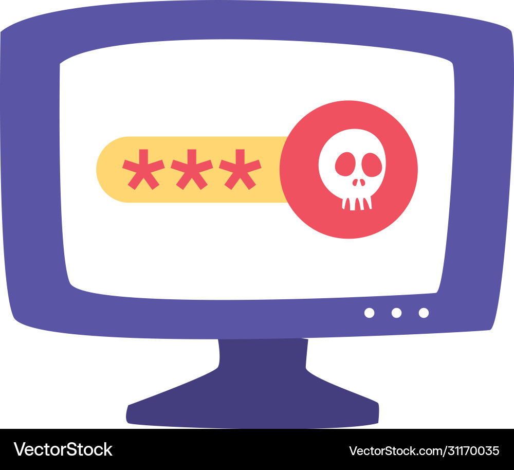 Computer with skull flat style icon design vector image