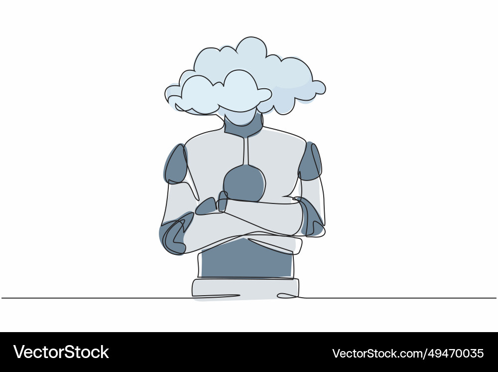 Continuous one line drawing cloud head robot Continuous one line drawing cloud head robot vector image