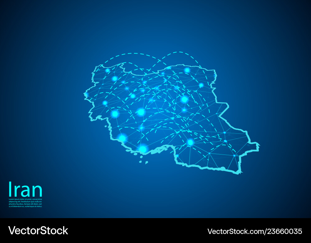 Iran map with nodes linked by lines concept Iran map with nodes linked by lines concept vector image