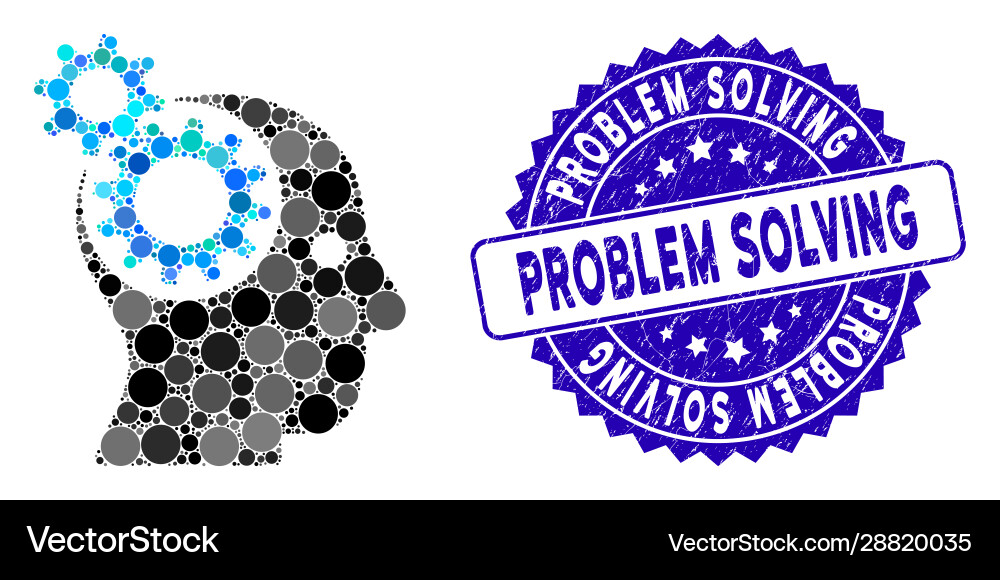 Mosaic head gears icon with textured problem Vector Image