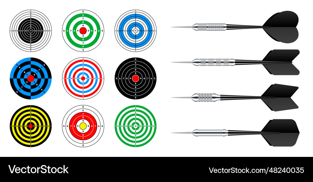 Paper targets with dart arrows shooting range Paper targets with dart arrows shooting range vector image