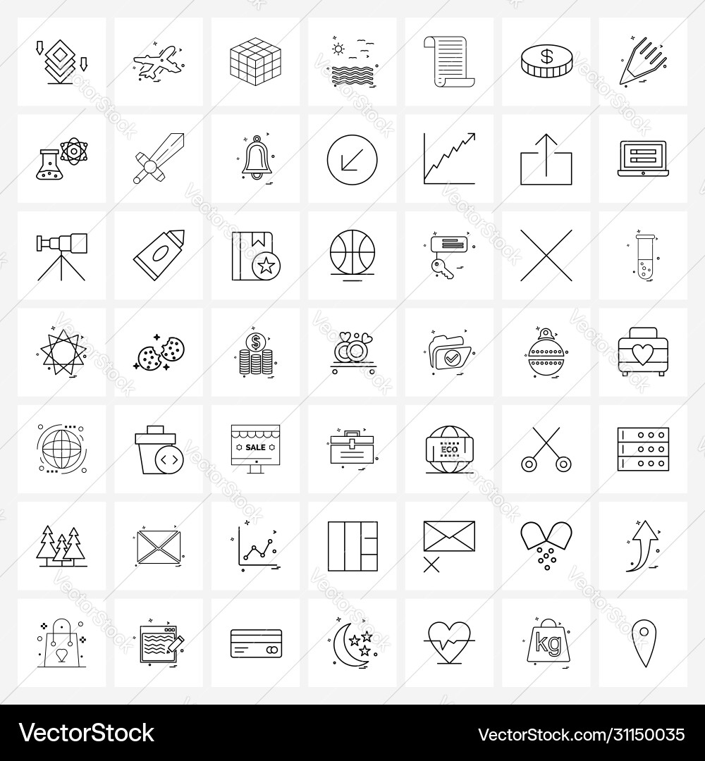 Ui set 49 basic line icons check waves cube Vector Image