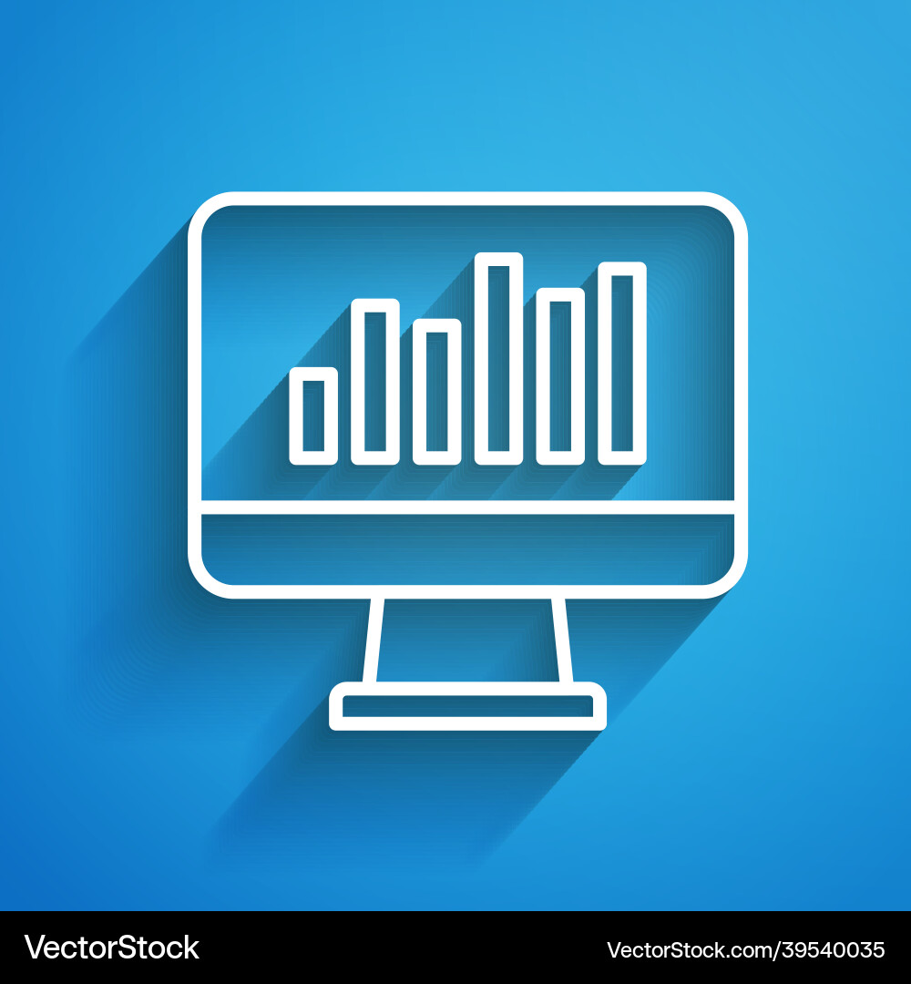 White line computer monitor with graph chart icon White line computer monitor with graph chart icon vector image