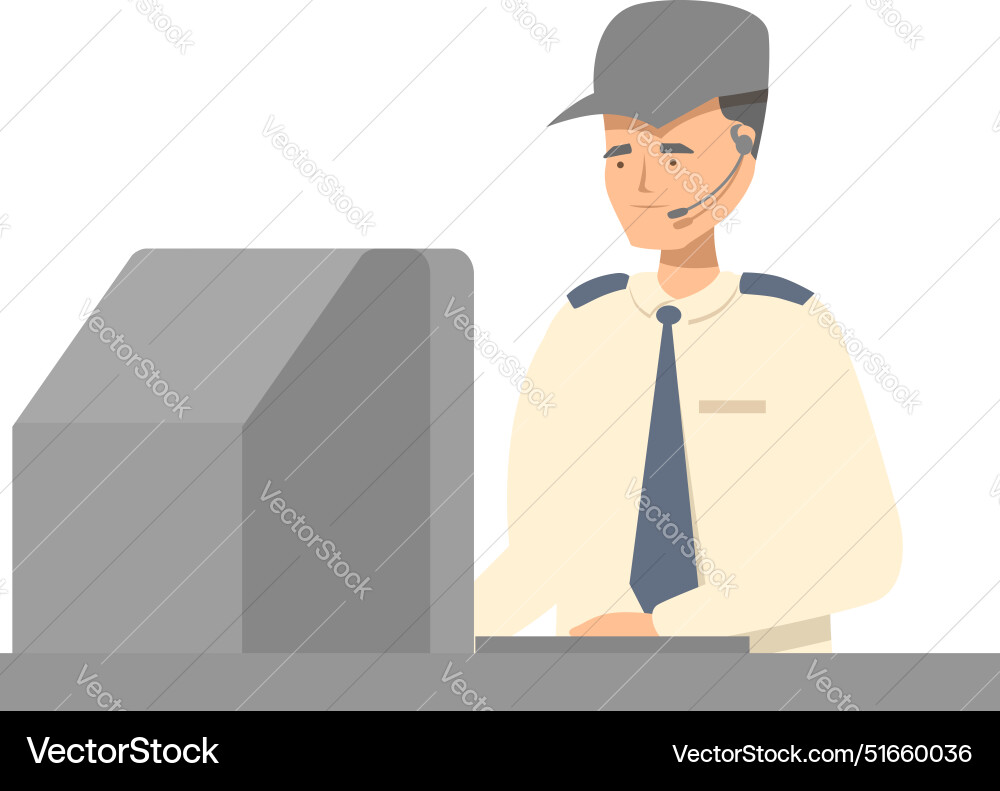 Airport security guard using computer and wearing Airport security guard using computer and wearing Vector Image
