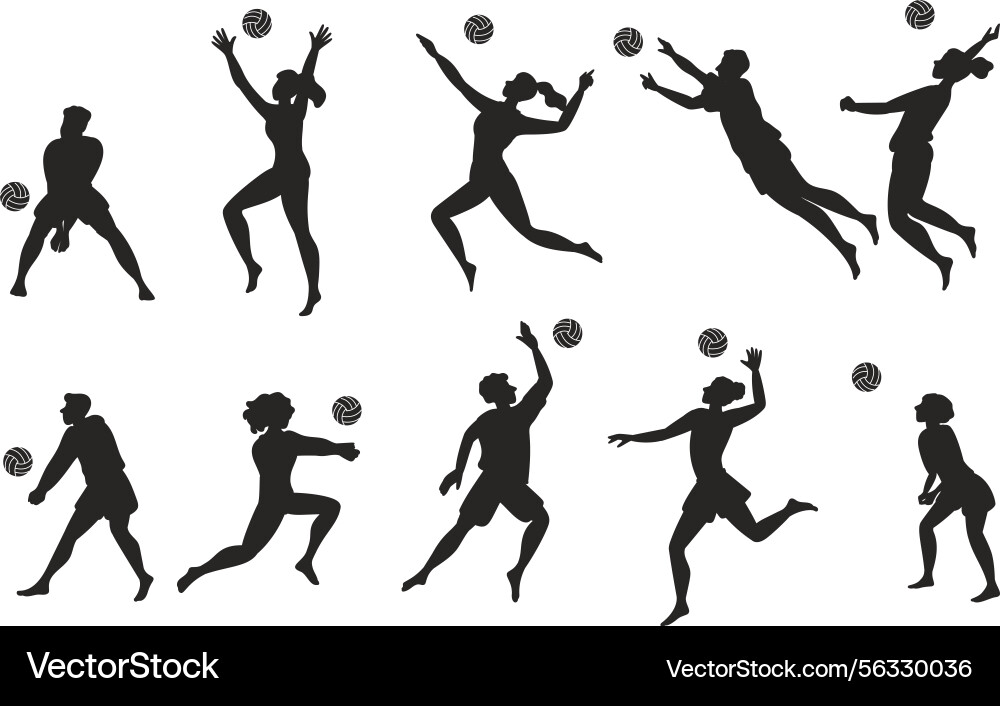 Beach volleyball players men and women playing Beach volleyball players men and women playing Vector Image
